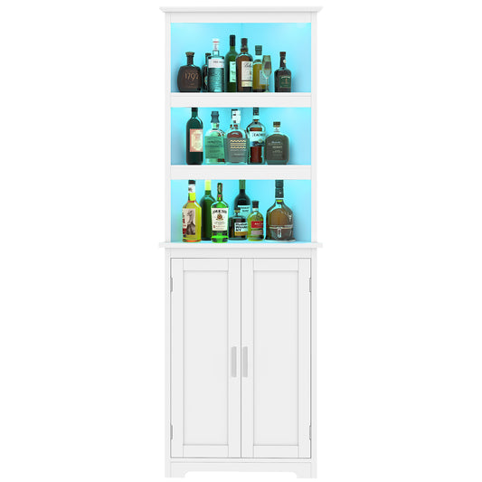63.7 "H Tall Corner Cabinet with LED Lights, Gothic Style Corner Shelves with Doors, 5-Tier Bathroom Cabinet, Living Room, Dining Room, Black