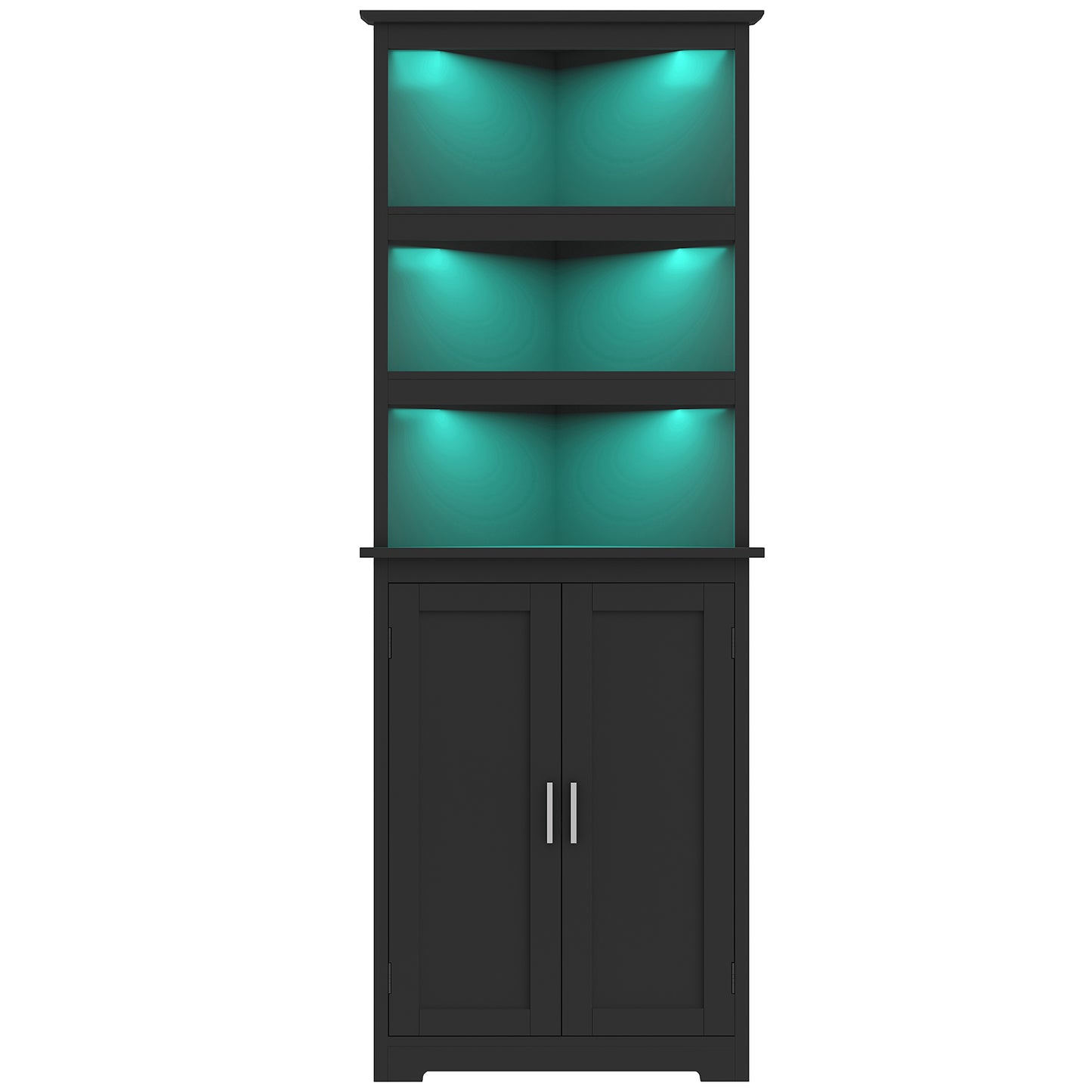 63.7 "H Tall Corner Cabinet with LED Lights, Gothic Style Corner Shelves with Doors, 5-Tier Bathroom Cabinet, Living Room, Dining Room, Black