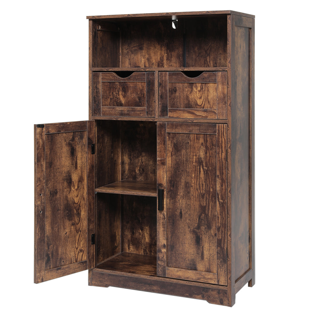 TEENFON Storage Cabinet with 2 Drawers & Adjustable Shelves, Cupboard, Floor Cabinet for Living Room, Home Office, Rustic Brown