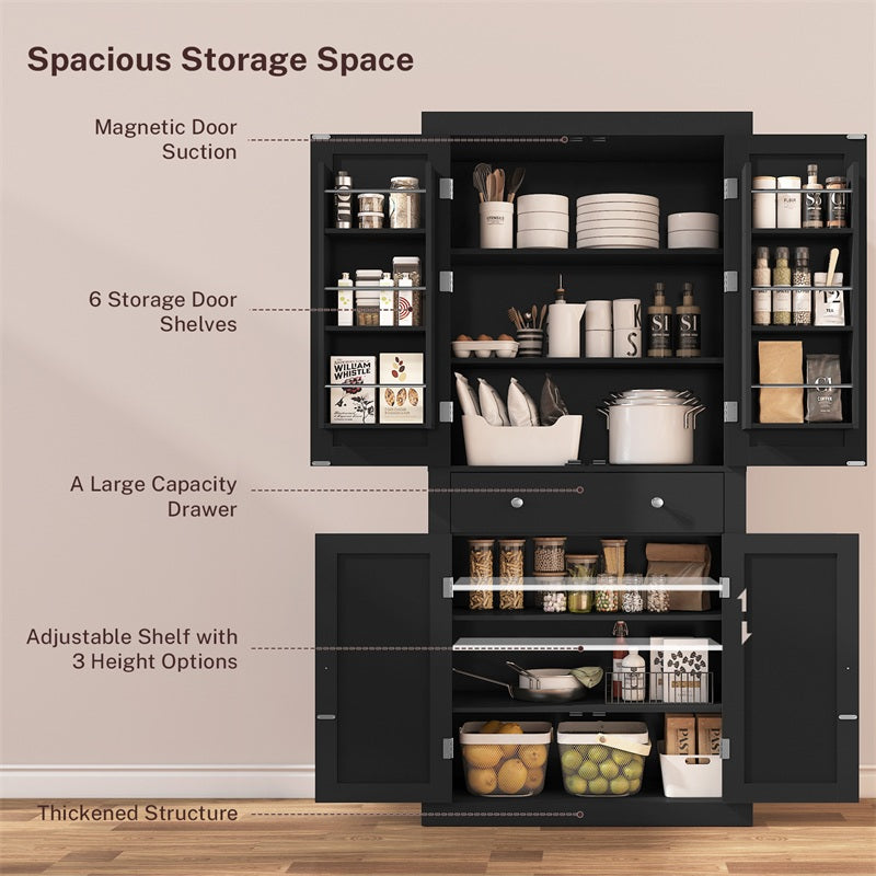 IWELL Black Bathroom Cabinet with 2 Doors, 3 Heights Available, Free Standing Floor Storage Cabinet for Bathroom, Living Room, Kitchen, Black