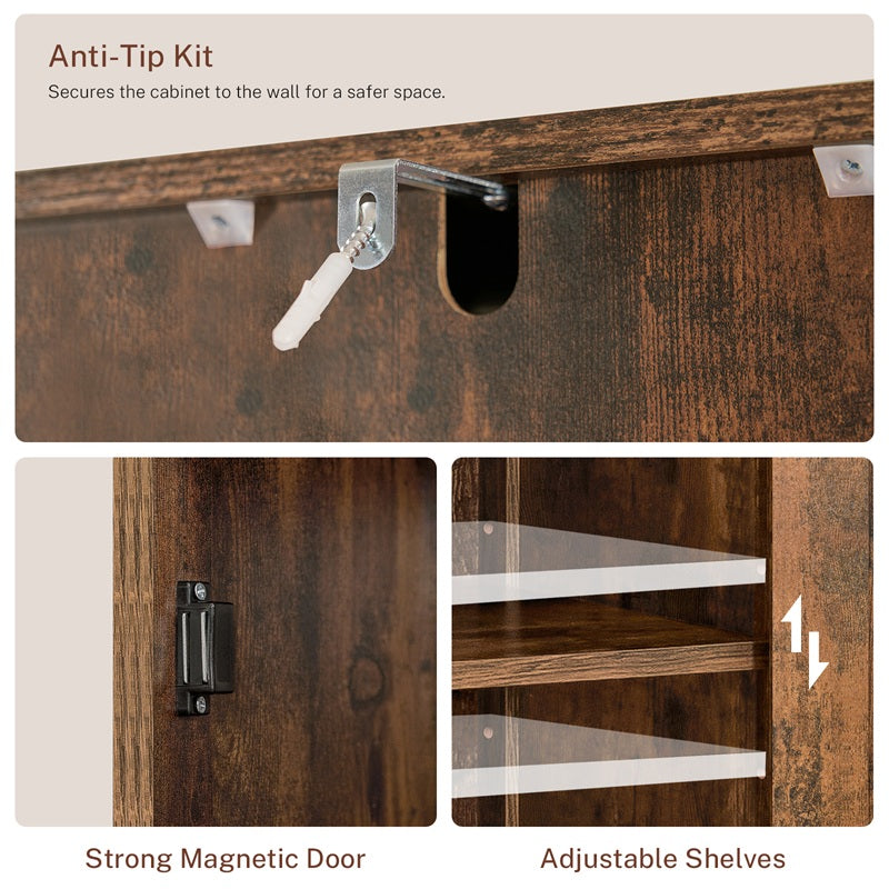 Tall Bathroom Cabinet, Storage Cabinet with 6 Shelves & Drawer, Bathroom Storage Cabinet with Adjustable Shelves, Tall Cabinet for Living Room, Kitchen, Rustic Brown