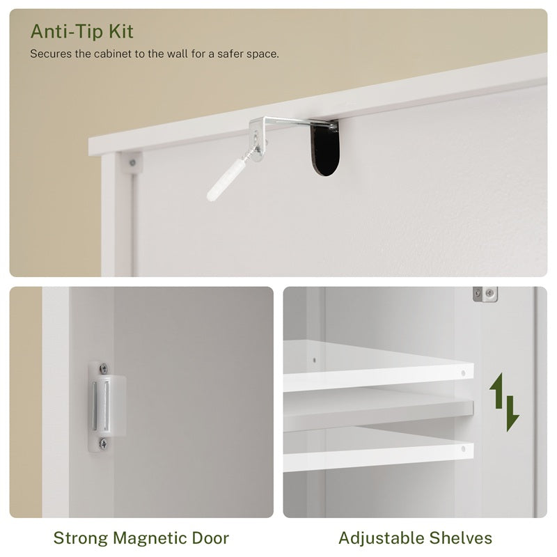 Tall Bathroom Cabinet, Storage Cabinet with 6 Shelves & Drawer, Bathroom Storage Cabinet with Adjustable Shelves, Tall Cabinet for Living Room, Kitchen, White