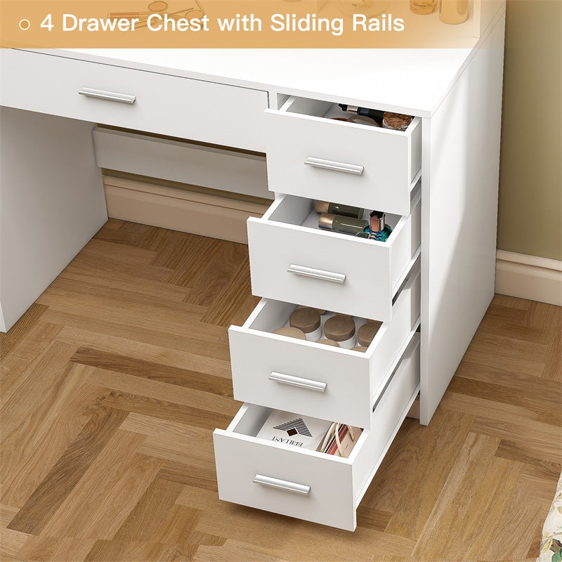 Makeup Vanity Desk with Mirror, 10 Lights, 5 Drawers, 3 Storage Shelves, 3 Color Modes & Adjustable Brightness Dressing Table, 35.4” Desk, White
