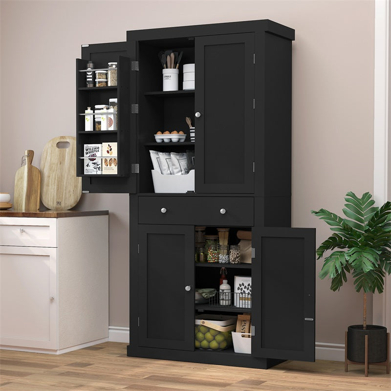 IWELL Black Bathroom Cabinet with 2 Doors, 3 Heights Available, Free Standing Floor Storage Cabinet for Bathroom, Living Room, Kitchen, Black