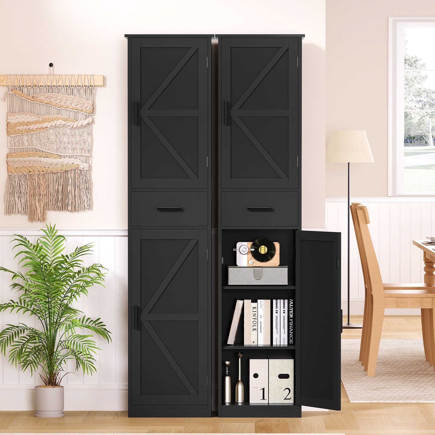 TEENFON Tall Bathroom Cabinet, Storage Cabinet with 6 Shelves & Drawer, Bathroom Storage Cabinet with Adjustable Shelves, Tall Cabinet for Living Room, Home Office, Black