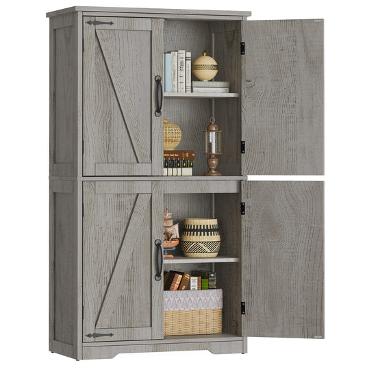 TEENFON Farmhouse Storage Cabinet with 2 Adjustable Shelves, Bathroom Cabinet with 4 Doors, Cupboard for Kitchen, Living Room, Rustic Gray