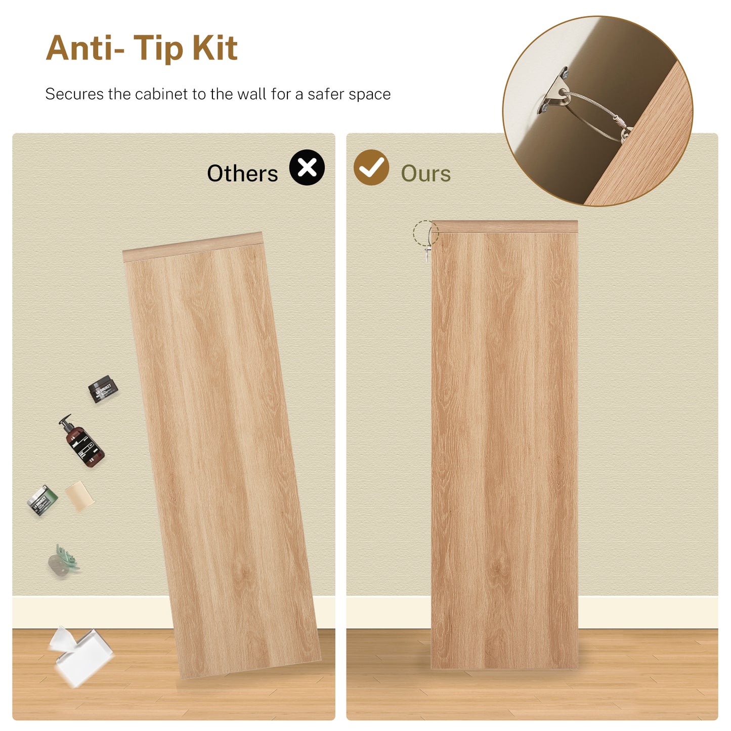 TEENFON Tall Drawer Dresser for Bedroom with 6 Drawers, 49.2" Tall Dressers & Chest of Drawers with Curved Profile Design, Wood Closet Storage Dressers Organizer for Bedroom, Living Room, Natural