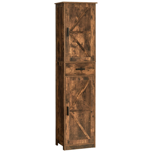 Tall Bathroom Cabinet, Storage Cabinet with 6 Shelves & Drawer, Bathroom Storage Cabinet with Adjustable Shelves, Tall Cabinet for Living Room, Kitchen, Rustic Brown