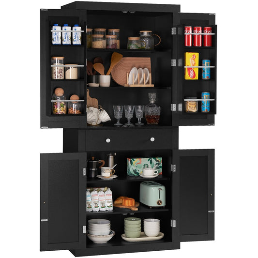 IWELL Black Bathroom Cabinet with 2 Doors, 3 Heights Available, Free Standing Floor Storage Cabinet for Bathroom, Living Room, Kitchen, Black