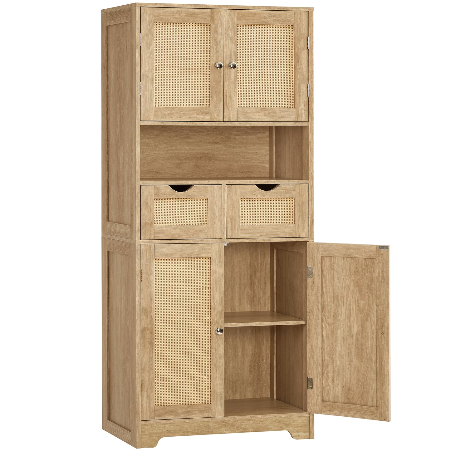 TEENFON 57.8" H Tall Storage Cabinet with 2 Drawers & 2 Adjustable Shelves, Bathroom Storage Cabinet with 4 Doors, Floor Cupboard, for Living Room, Dining Room, Entryway, Woodgrain Gray