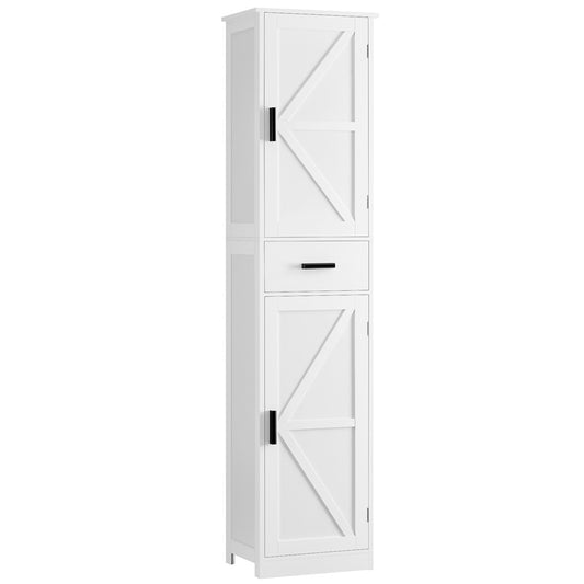 Tall Bathroom Cabinet, Storage Cabinet with 6 Shelves & Drawer, Bathroom Storage Cabinet with Adjustable Shelves, Tall Cabinet for Living Room, Kitchen, White