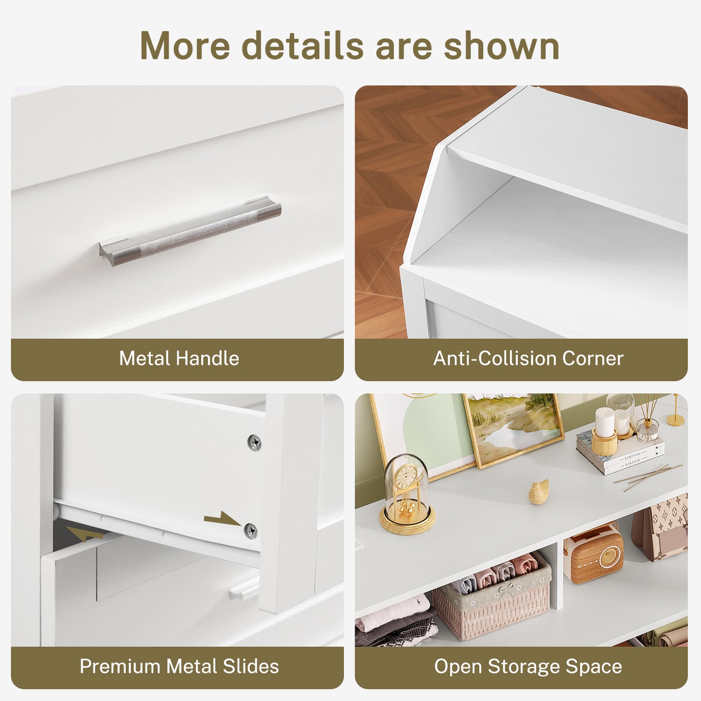 46.5'' Wide White Dresser for Bedroom, 6 Drawer Dresser with Charging Station & LED Lights, Closet Organizer for Bedroom, White
