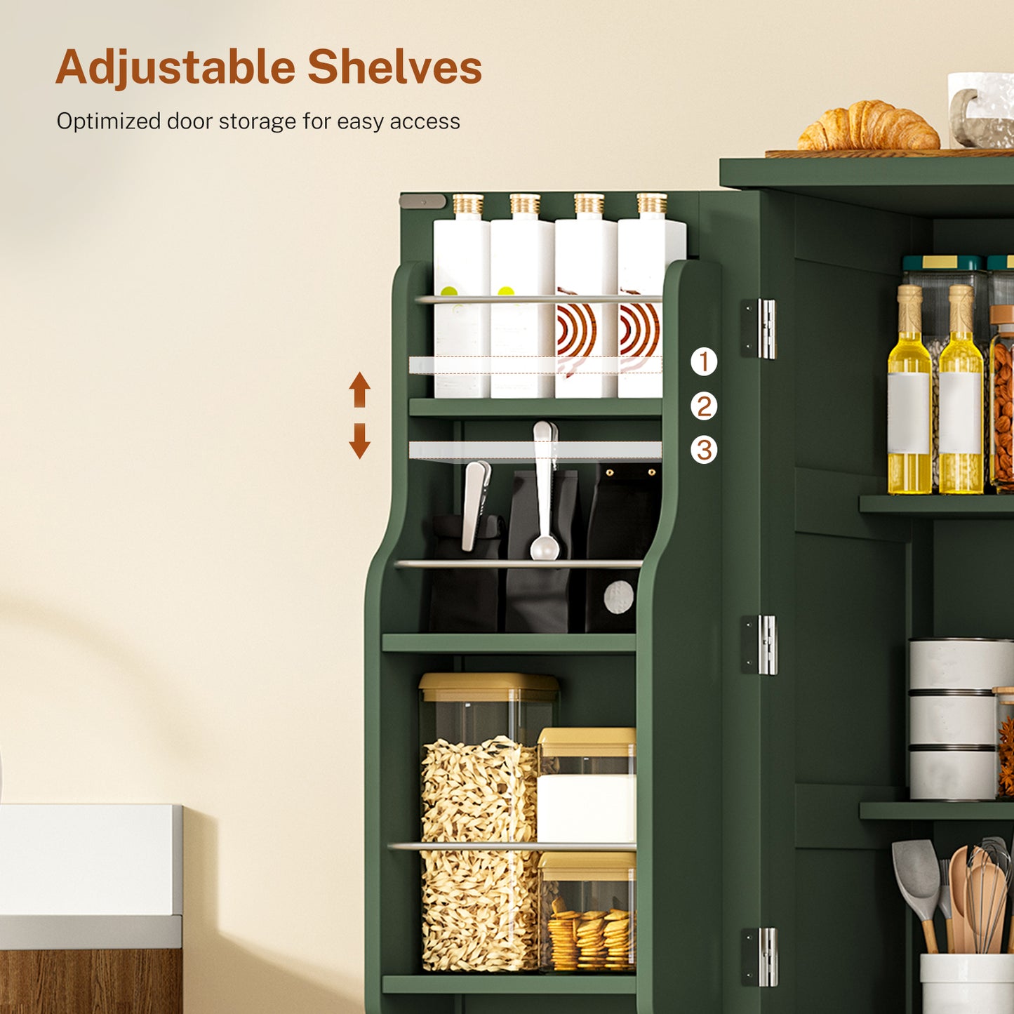 TEENFON 51" H Pantry Cabinet with 4 Doors, Kitchen Cabinet with 6 Door Shelves, Kitchen Pantry for Living Room, Dining Room, Bathroom, Green