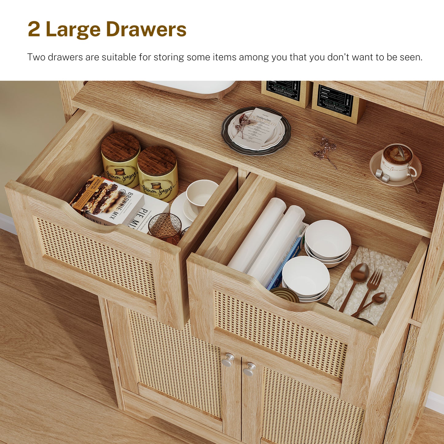 57.8" H Tall Storage Cabinet with 2 Drawers & 2 Adjustable Shelves, Floor Cabinet with 4 Doors, Tall Cabinet for Living Room, Dining Room, Entryway, Black