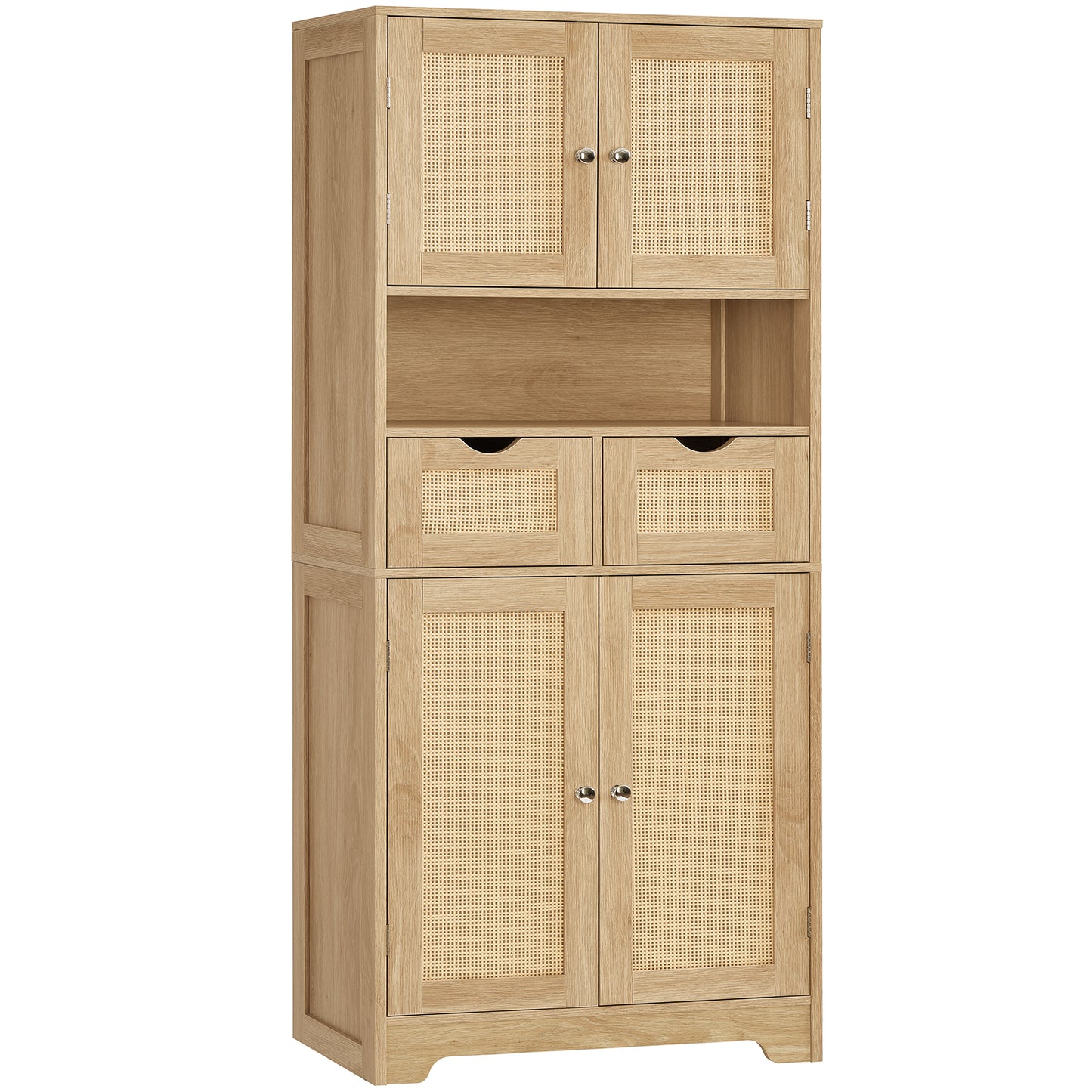 57.8" H Tall Storage Cabinet with 2 Drawers & 2 Adjustable Shelves, Floor Cabinet with 4 Doors, Tall Cabinet for Living Room, Dining Room, Entryway, Black