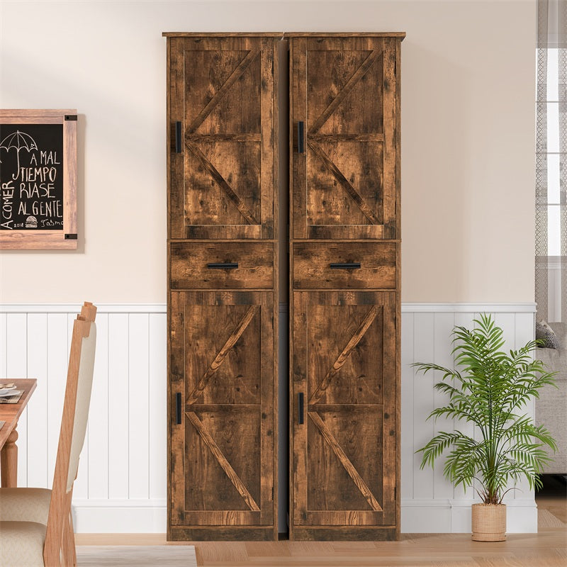 Tall Bathroom Cabinet, Storage Cabinet with 6 Shelves & Drawer, Bathroom Storage Cabinet with Adjustable Shelves, Tall Cabinet for Living Room, Kitchen, Rustic Brown