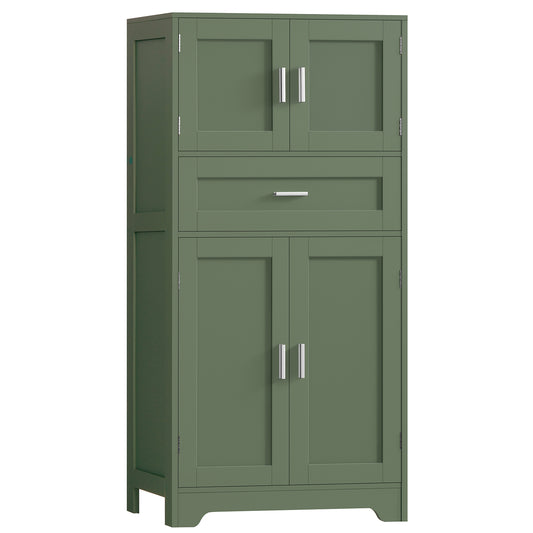 TEENFON Bathroom Floor Storage Cabinet with Adjustable Shelf, Freestanding Storage Cabinet with 4 Doors, Cupboard for Living Room, Home Office, Entryway, Forest Green