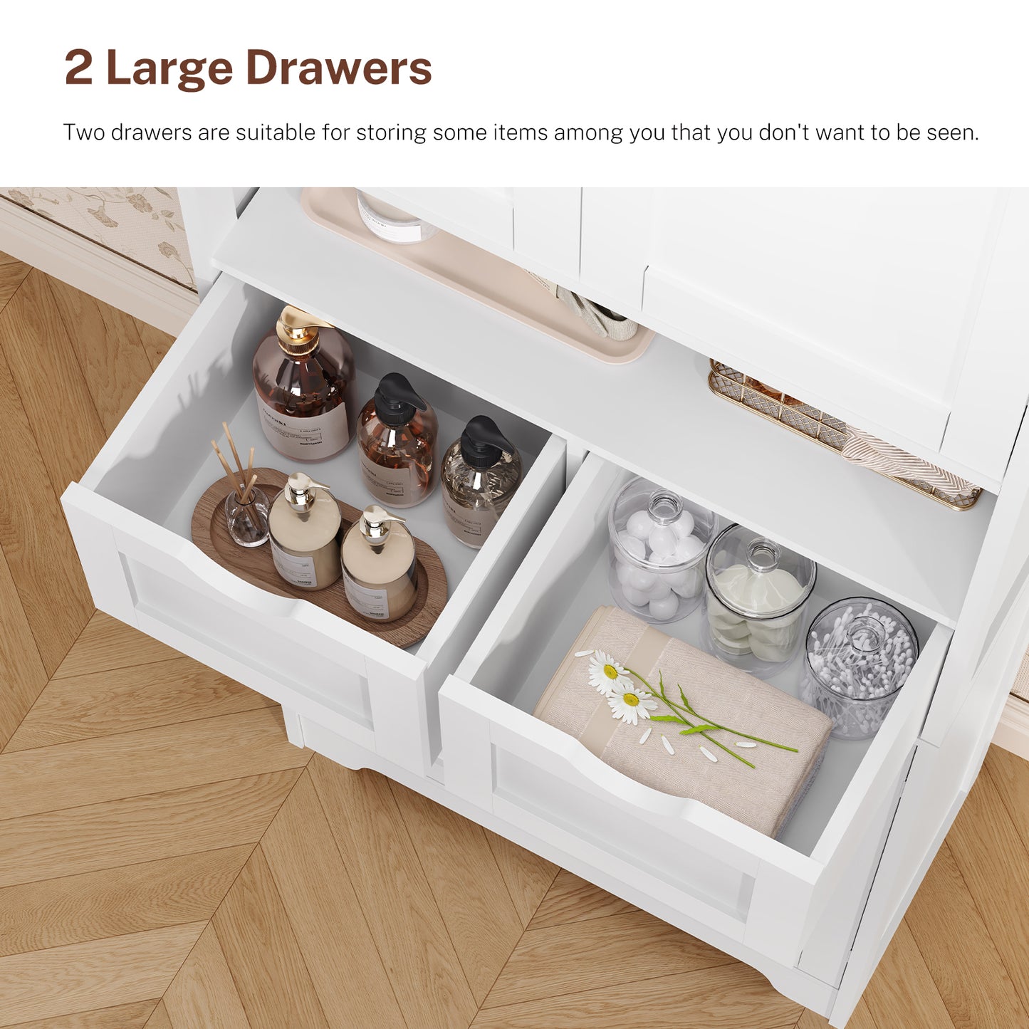 57.8" H Tall Storage Cabinet with 2 Drawers & 2 Adjustable Shelves, Floor Cabinet with 4 Doors, Tall Cabinet for Living Room, Dining Room, Entryway, Black