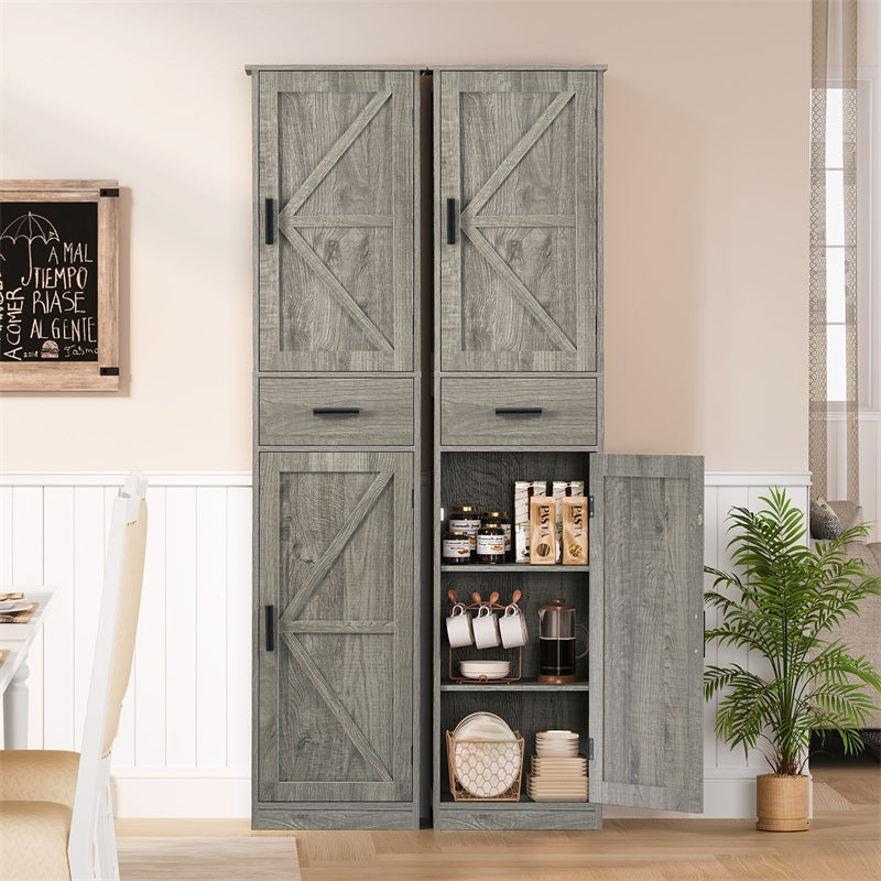 Tall Bathroom Cabinet, Storage Cabinet with 6 Shelves & Drawer, Bathroom Storage Cabinet with Adjustable Shelves, Tall Cabinet for Living Room, Kitchen, Woodgrain Gray