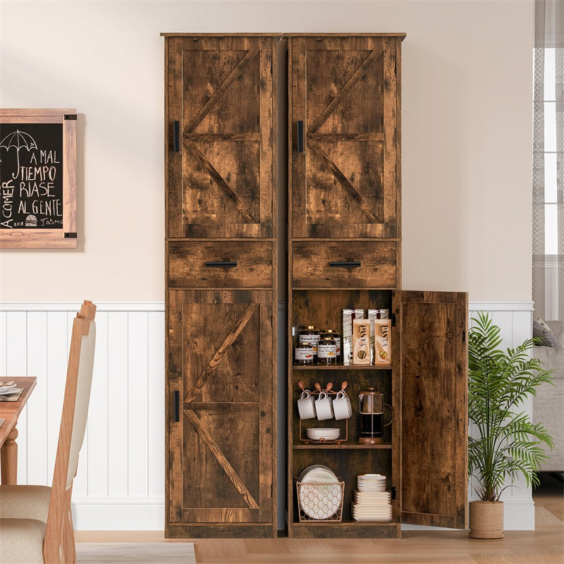 Tall Bathroom Cabinet, Storage Cabinet with 6 Shelves & Drawer, Bathroom Storage Cabinet with Adjustable Shelves, Tall Cabinet for Living Room, Kitchen, Rustic Brown