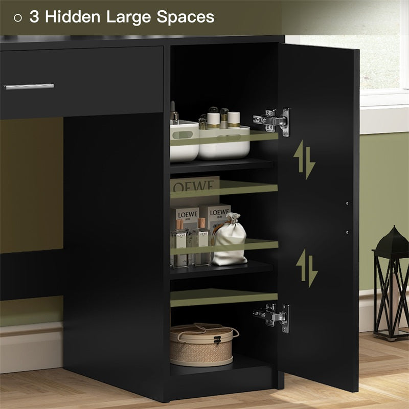 Vanity Desk with 10 Lights & Mirror, 3 Storage Shelf, Big Drawer, Cabinet with Shelves, 3 Lighting Modes & Adjustable Brightness Dressing Table, Small Makeup Vanity, 35.4” Desk, Black