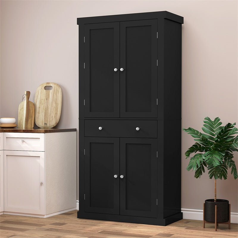 IWELL Black Bathroom Cabinet with 2 Doors, 3 Heights Available, Free Standing Floor Storage Cabinet for Bathroom, Living Room, Kitchen, Black