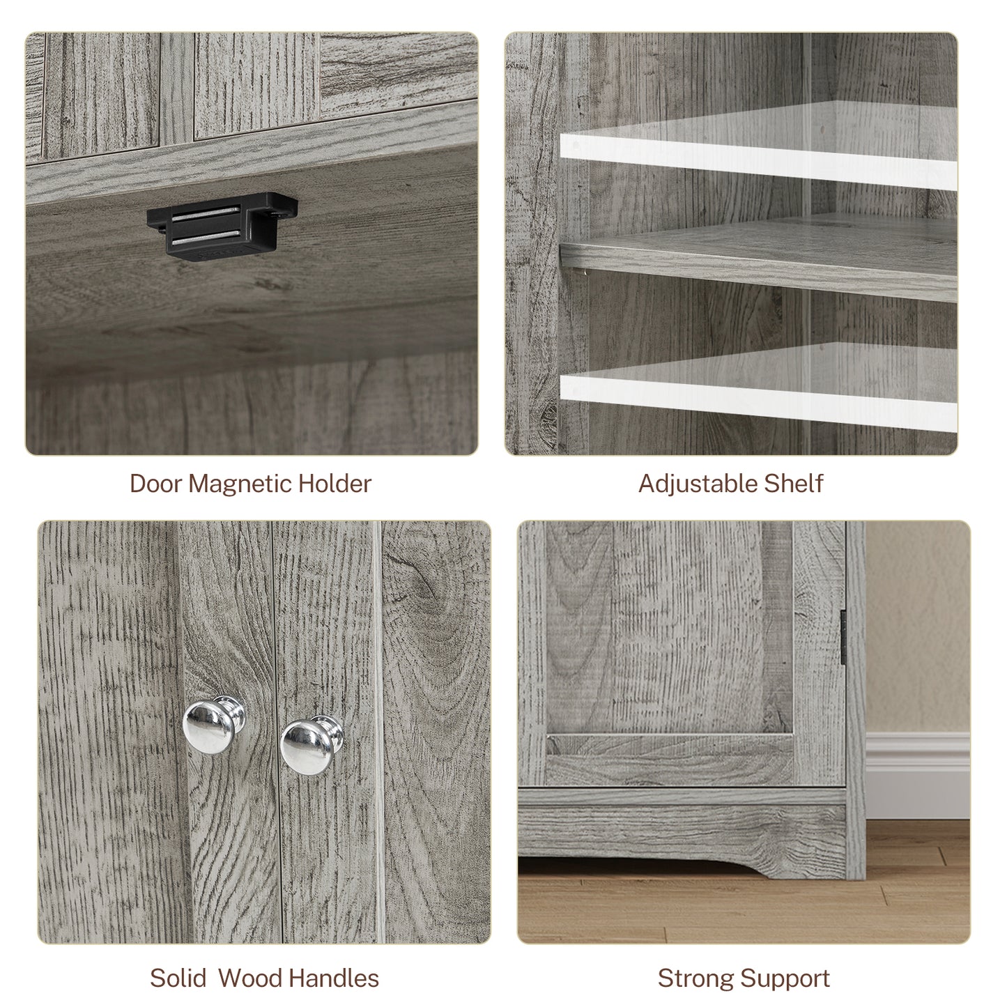 TEENFON 57.8" H Tall Storage Cabinet with 2 Drawers & 2 Adjustable Shelves, Bathroom Storage Cabinet with 4 Doors, Floor Cupboard, for Living Room, Dining Room, Entryway, Woodgrain Gray