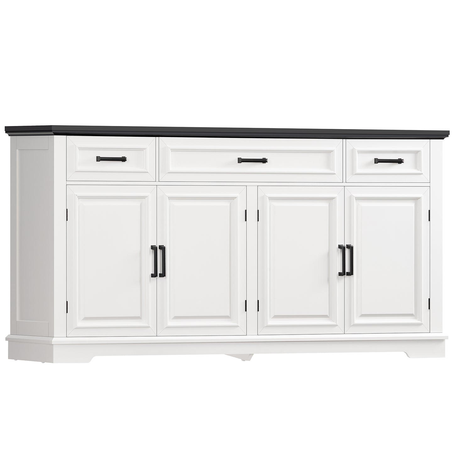 TEENFON 59” Large Buffet Cabinet with 4 Doors and 3 Drawers, Buffet Sideboard Cabinet with Storage and 2 Adjustable Shelves, Coffee Bar, Wine Bar for Living Room, White
