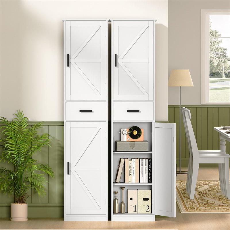 Tall Bathroom Cabinet, Storage Cabinet with 6 Shelves & Drawer, Bathroom Storage Cabinet with Adjustable Shelves, Tall Cabinet for Living Room, Kitchen, White