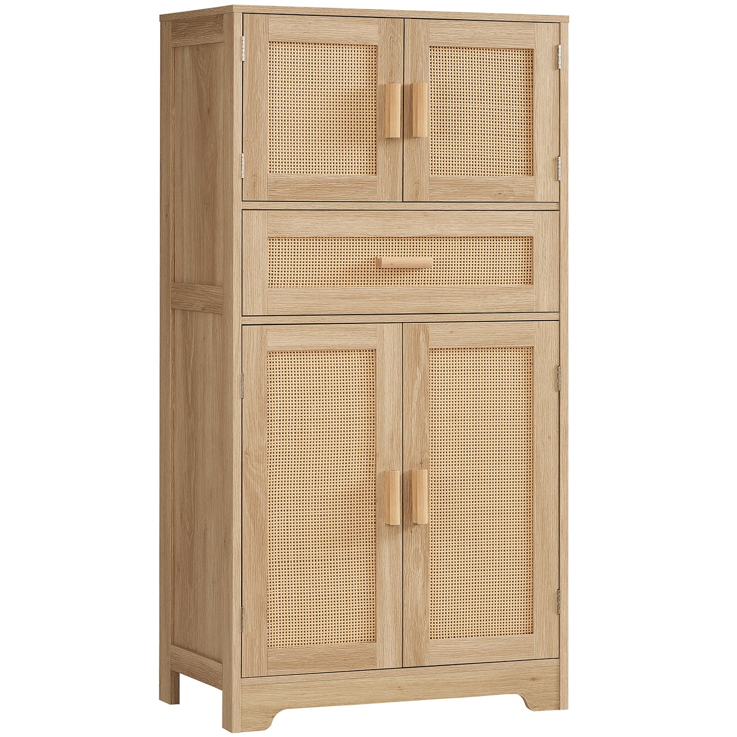 TEENFON 47.2" H Tall Storage Cabinet with Adjustable Shelf, Rattan Cabinet with Large Drawer, Cupboard for Living Room, Dining Room, Entryway, Home Office, Natural