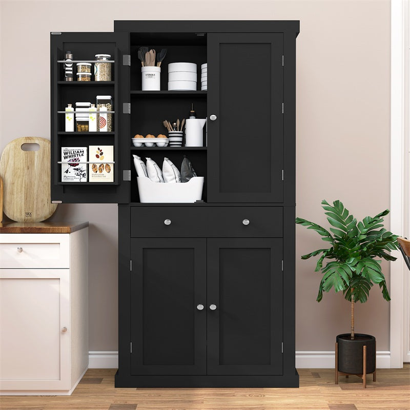 IWELL Black Bathroom Cabinet with 2 Doors, 3 Heights Available, Free Standing Floor Storage Cabinet for Bathroom, Living Room, Kitchen, Black