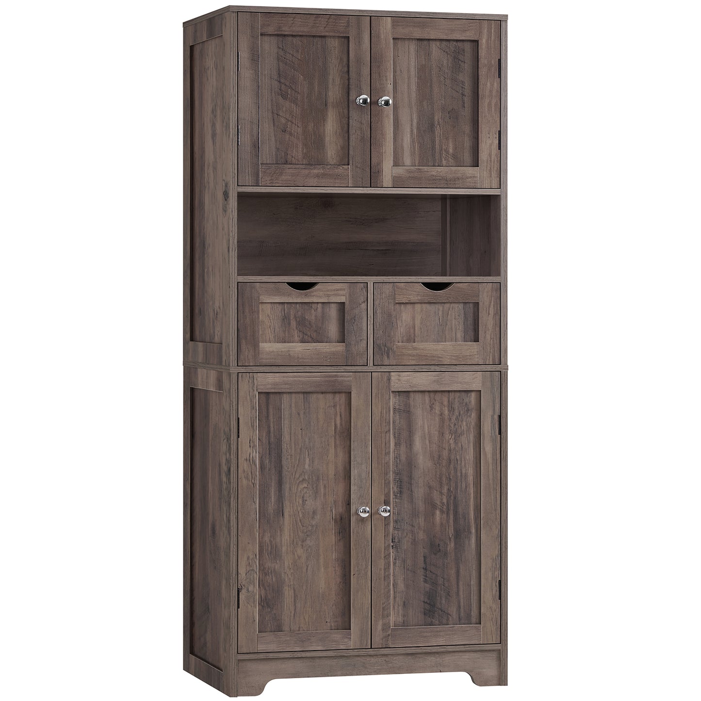 57.8" H Tall Storage Cabinet with 2 Drawers & 2 Adjustable Shelves, Floor Cabinet with 4 Doors, Tall Cabinet for Living Room, Dining Room, Entryway, Black