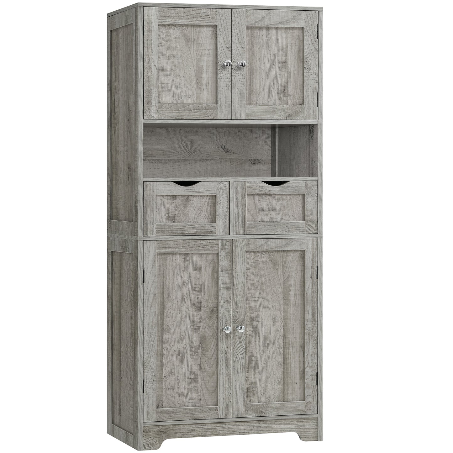 57.8" H Tall Storage Cabinet with 2 Drawers & 2 Adjustable Shelves, Floor Cabinet with 4 Doors, Tall Cabinet for Living Room, Dining Room, Entryway, Black