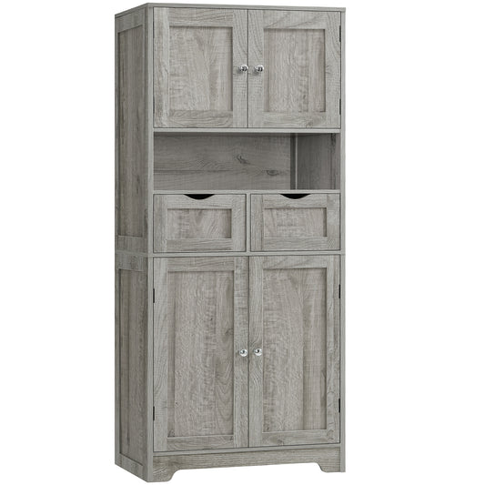 TEENFON 57.8" H Tall Storage Cabinet with 2 Drawers & 2 Adjustable Shelves, Bathroom Storage Cabinet with 4 Doors, Floor Cupboard, for Living Room, Dining Room, Entryway, Woodgrain Gray