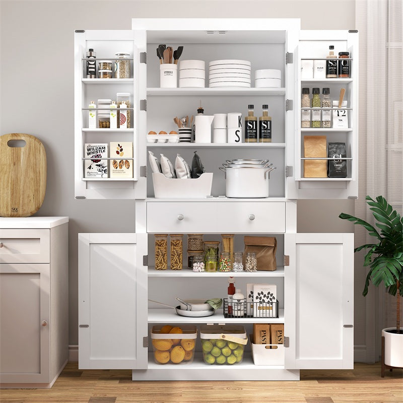 72” Tall Pantry Cabinet, Tall Storage Cabinet with 6 Doors Shelves and 1 Drawer, Kitchen Pantry Cabinet, Cupboard with 4 Door for Kitchen, Dinging Room, Living Room, Whit