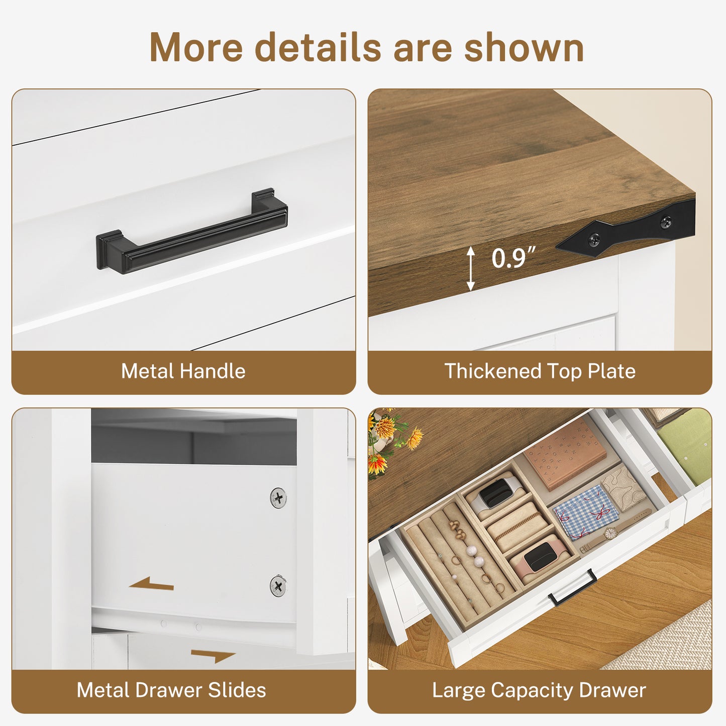 TEENFON White 6 Drawer Dresser for Bedroom, 47.2'' Farmhosue Dresser with Metal Handles, Wood Chest of Drawers, Bedroom Dressers for Living Room, Entryway, White