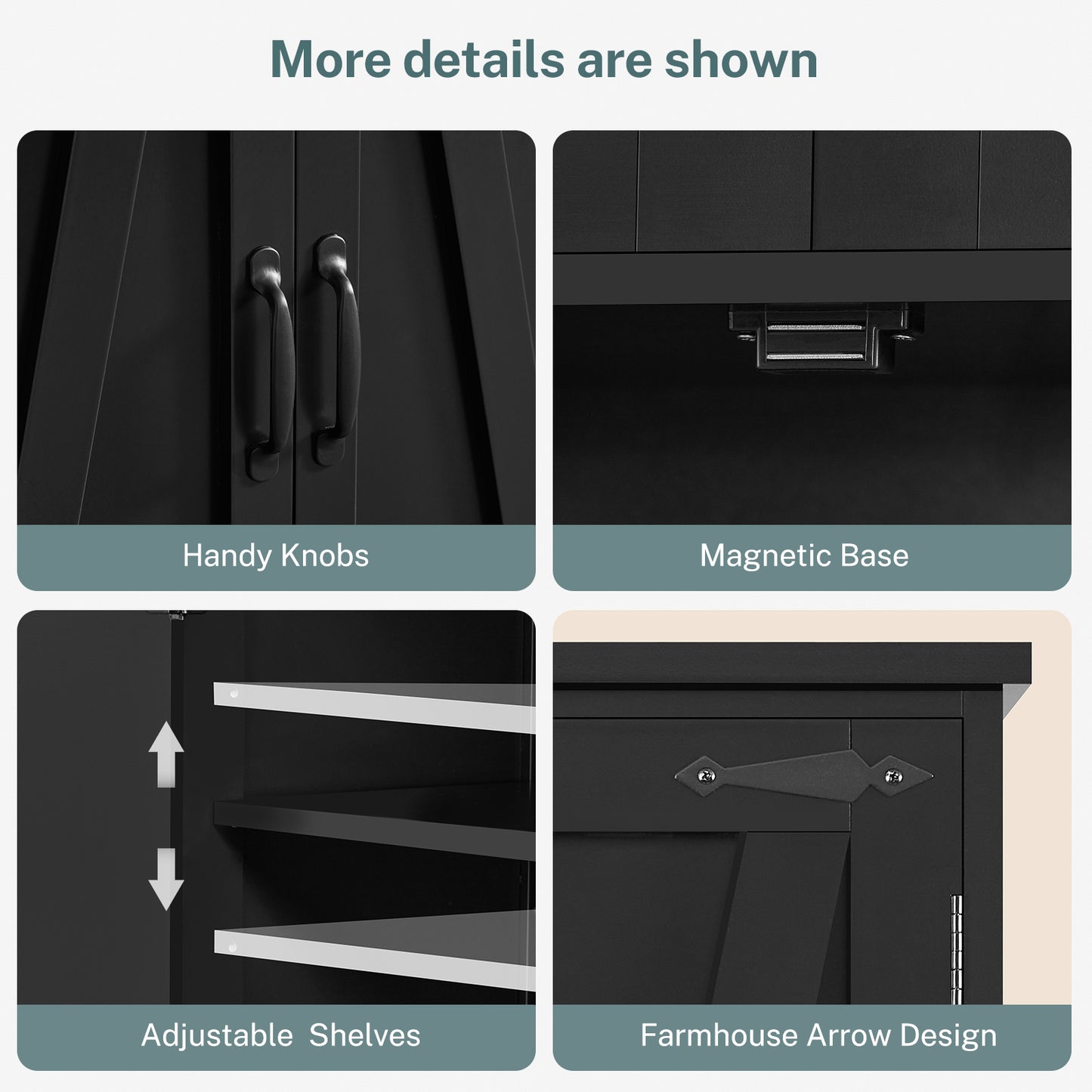 TEENFON 67" Kitchen Pantry Cabinet with 4 Doors, Farmhouse Pantry Cabinet with Adjustable Shelves, Storage Cabinet for Kitchen, Bathroom, Living Room, Black