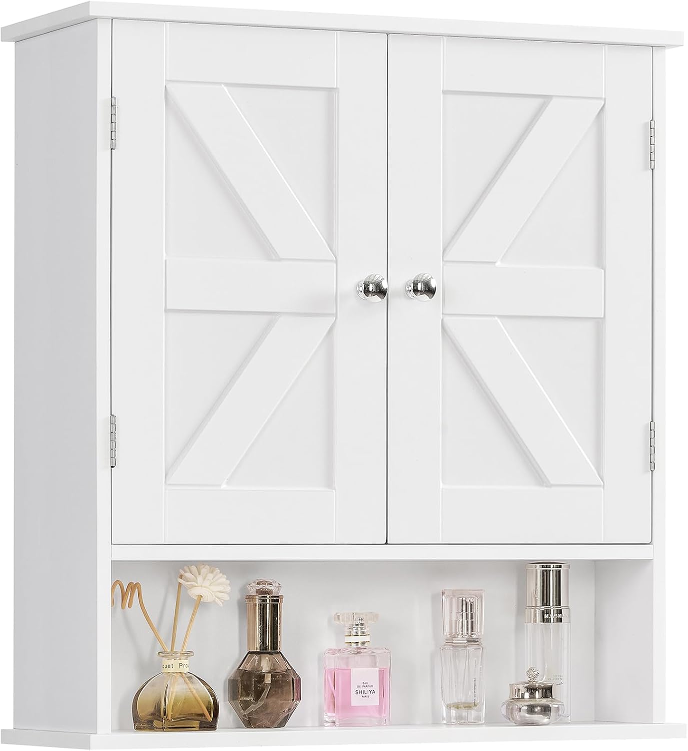 TEENFON Bathroom Wall Cabinet, Bathroom Cabinet with Barn Doors & Adjustable Shelf, Over The Toilet Storage Cabinet, Medicine Cabinet, White