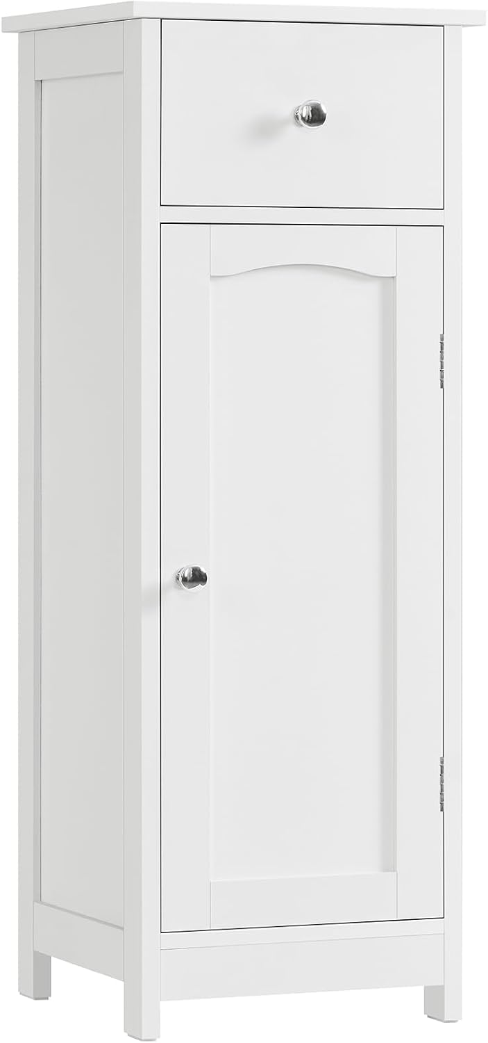 TEENFON Bathroom Floor Cabinet, Small Bathroom Storage Cabinet with Drawer & Storage Shelf, Free-Standing Organizer Cabinets for Hallway/Living Room, White