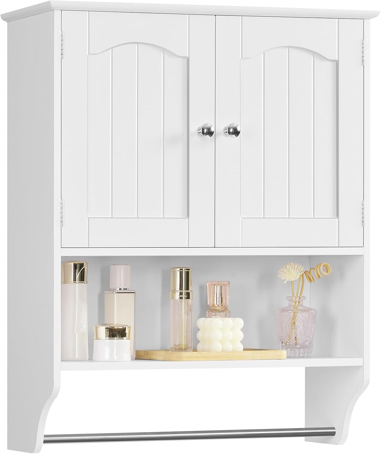 Bathroom Cabinet Wall Mounted with Towel Rack & Adjustable Shelf, Over The Toilet Storage Cabinet, Medicine Cabinet for Bathroom, White