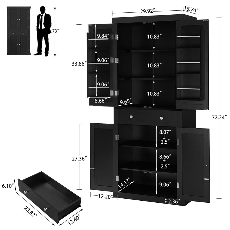 IWELL Black Bathroom Cabinet with 2 Doors, 3 Heights Available, Free Standing Floor Storage Cabinet for Bathroom, Living Room, Kitchen, Black