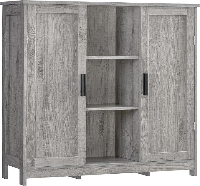 TEENFON Storage Cabinet with 2 Doors and 4 Adjustable Shelves, Buffet Cabinet with Storage, Floor Cabinet for Living Room, Entryway, Kitchen, Rustic Gray