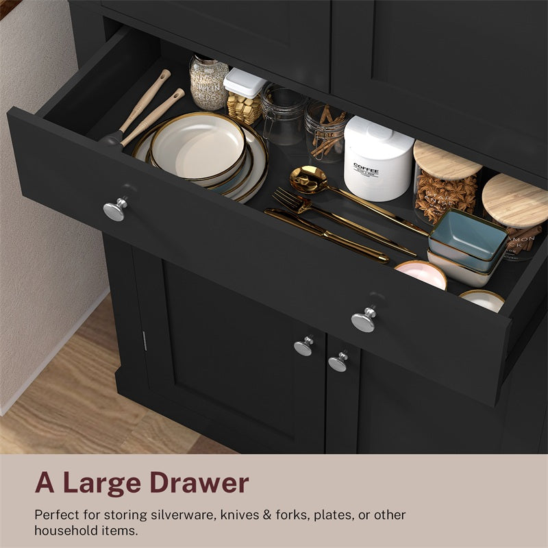 IWELL Black Bathroom Cabinet with 2 Doors, 3 Heights Available, Free Standing Floor Storage Cabinet for Bathroom, Living Room, Kitchen, Black