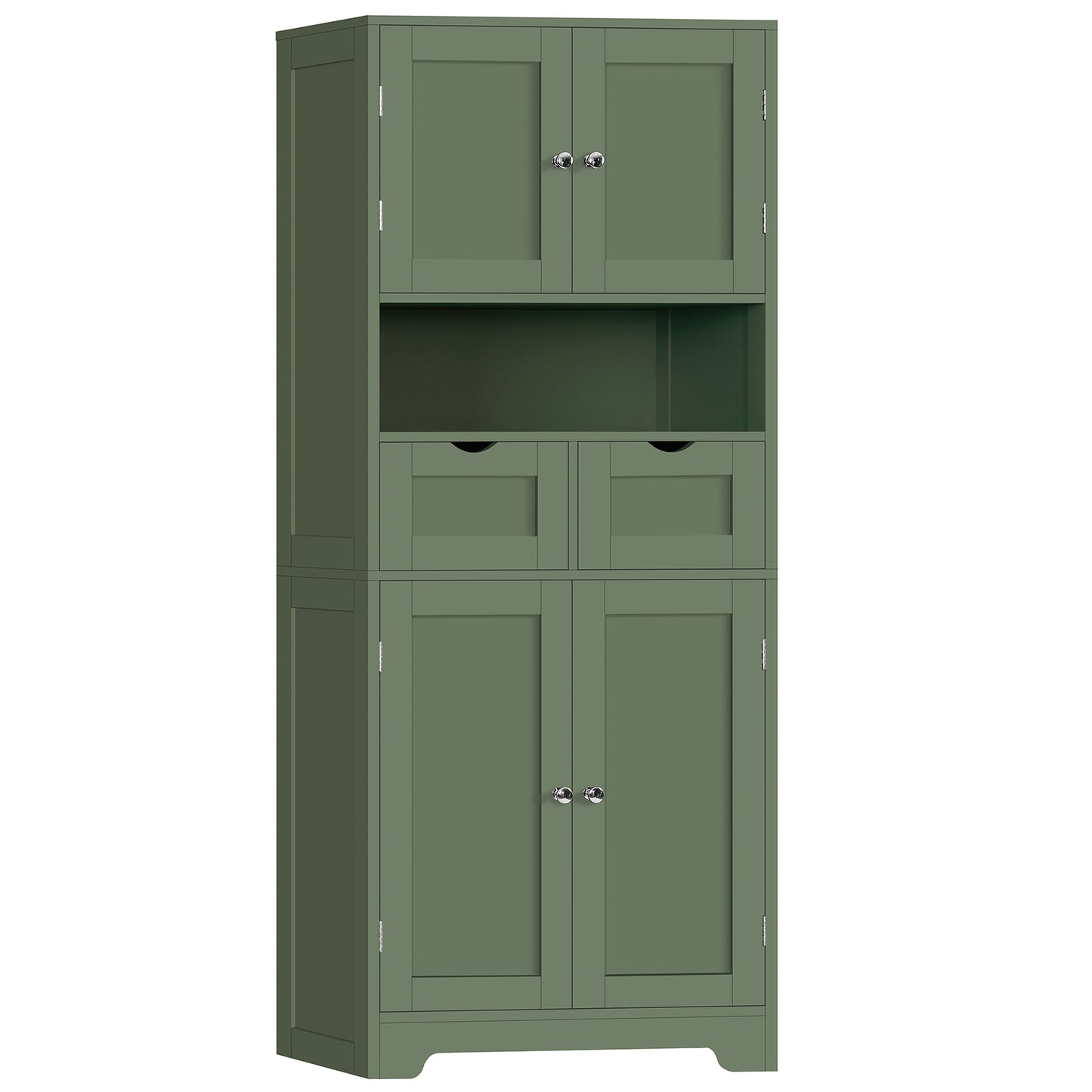 TEENFON 57.8" H Tall Storage Cabinet with 2 Drawers & 2 Adjustable Shelves, Bathroom Storage Cabinet with 4 Doors, Floor Cupboard, for Living Room, Dining Room, Entryway, Woodgrain Gray