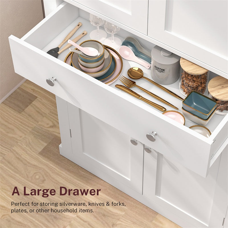 72” Tall Pantry Cabinet, Tall Storage Cabinet with 6 Doors Shelves and 1 Drawer, Kitchen Pantry Cabinet, Cupboard with 4 Door for Kitchen, Dinging Room, Living Room, Whit