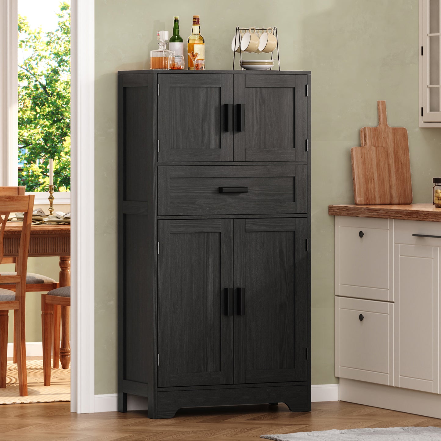 TEENFON 47.2" H Storage Cabinet with Adjustable Shelf & Large Drawer, Cabinet for Living Room, Home Office, Entryway, Rustic Black