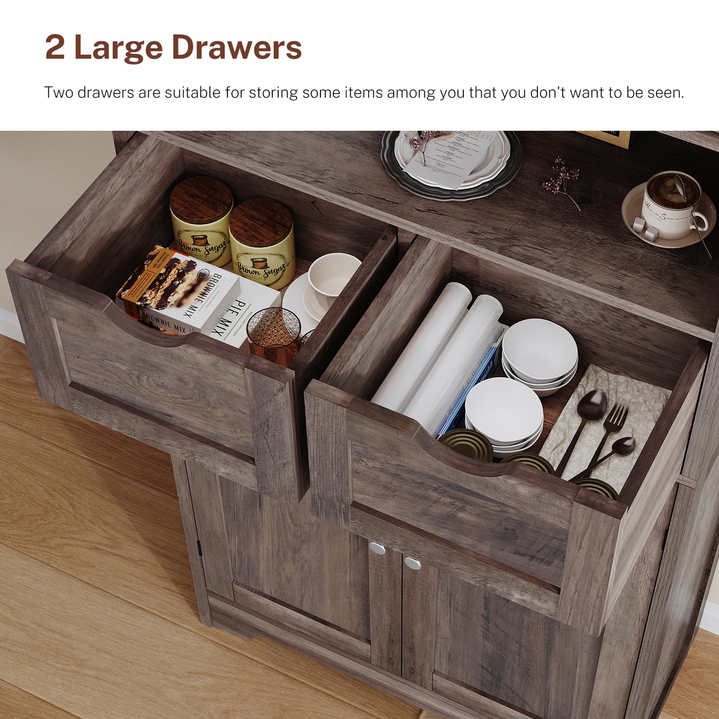 57.8" H Tall Storage Cabinet with 2 Drawers & 2 Adjustable Shelves, Floor Cabinet with 4 Doors, Tall Cabinet for Living Room, Dining Room, Entryway, Black