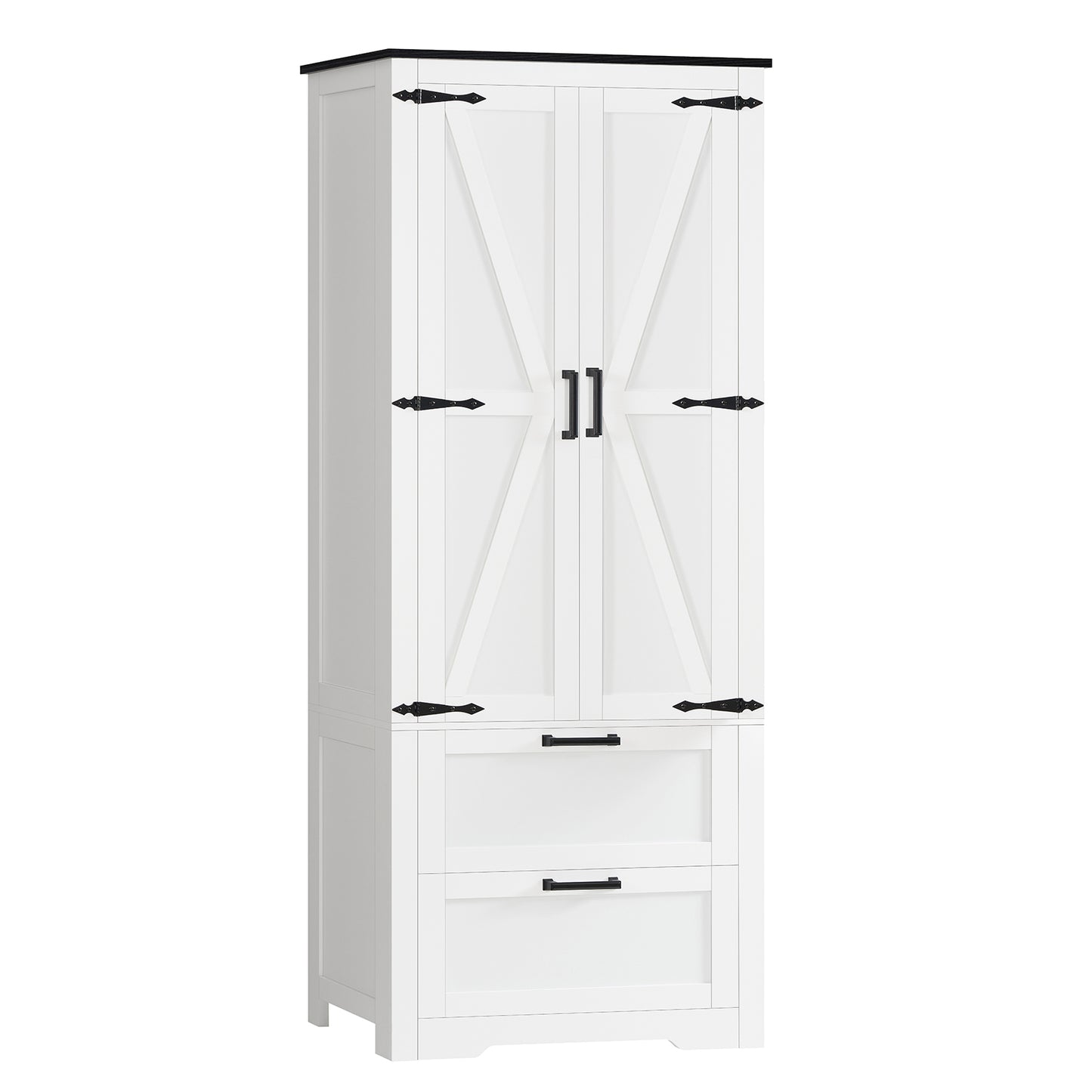 TEENFON 50.5" H Storage Cabinet with 2 Drawers, Farmhouse Kitchen Pantry Cabinet with 2 Doors & Adjustable Shelf, Bathroom Cabinet, for Living Room, Kitchen, Bathroom, White