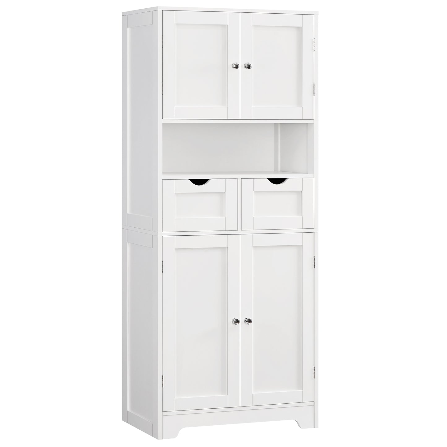 57.8" H Tall Storage Cabinet with 2 Drawers & 2 Adjustable Shelves, Floor Cabinet with 4 Doors, Tall Cabinet for Living Room, Dining Room, Entryway, Black