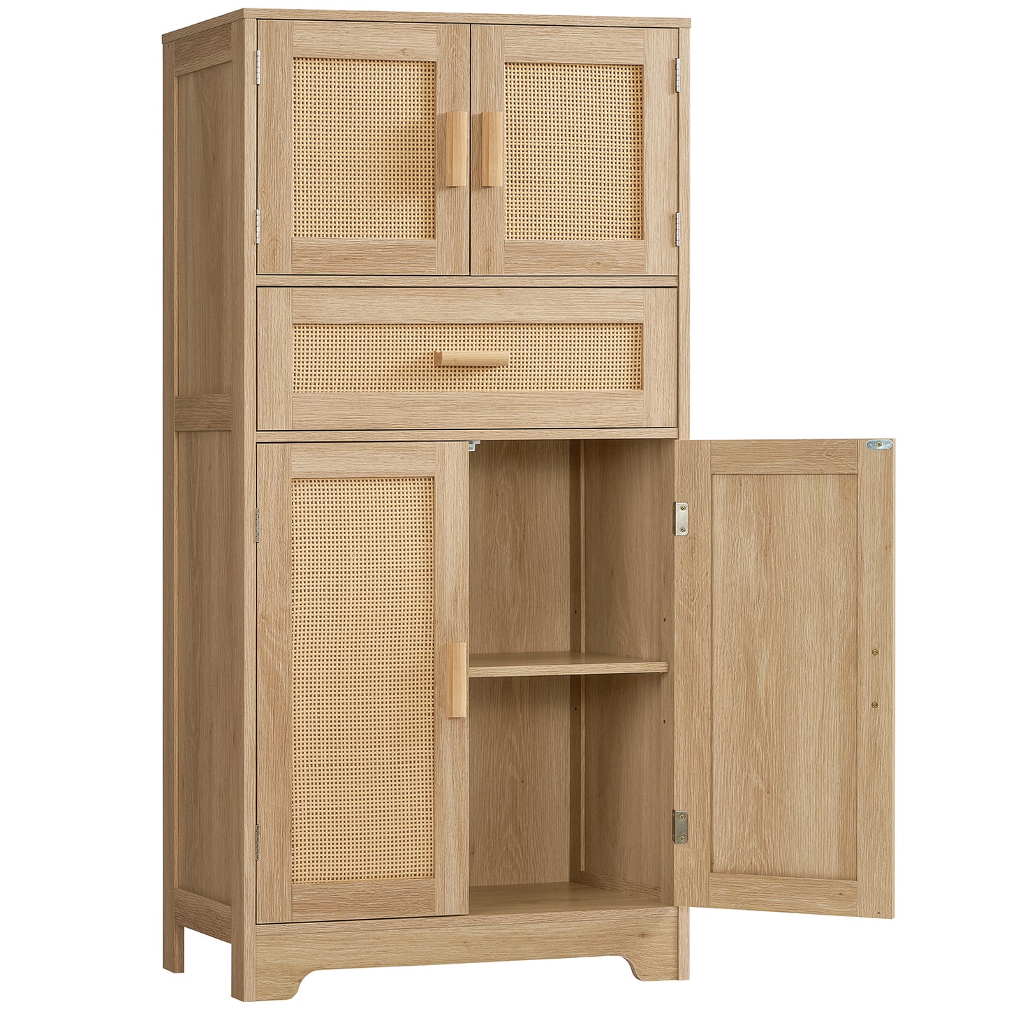 TEENFON Bathroom Storage Cabinet with Adjustable Shelf & Large Drawer, Tall Storage Cabinet with 4 Doors, Kitchen Pantry Storage Cabinets, for Living Room, Dining Room, Home Office, Entryway